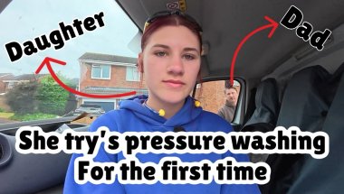 We transform this driveway and Phoebe has a go at pressure washing for the first time