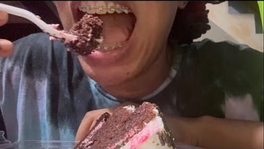 EATING BLACK FOREST CAKE WITH BRACES